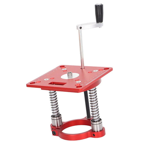 65mm Aluminum Alloy Router Table Lifting System With CNC Precision Processing And Smooth Depth Adjustments, Secure Clamping For 635 65mm Milling Machines, Includes Insert Plate, Great For DIY Woodworking Projects; red aluminum router lift with handle