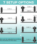 Image showing 7 setup options for 4 Pack Sliding Barn Door Floor Guides With Adjustable Rollers Flush Flat Bottom Design Solid Steel Construction Matte Black Finish Rust Resistant And Durable Hardware For Quiet Smooth Door Operation And Safe Tracking.