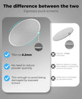Comparison of espresso puck screens showing Top Shelf 3 Pack 58Mm Espresso Puck Screen 58.5Mm Slick 0.2Mm Ultra Thin design features.