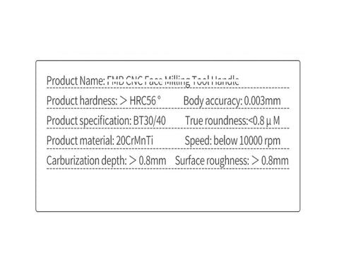Built Like A Tank Bt30 And Bt40 Face Milling Collet Designed For Cnc Machining Centers, specifications chart close-up.