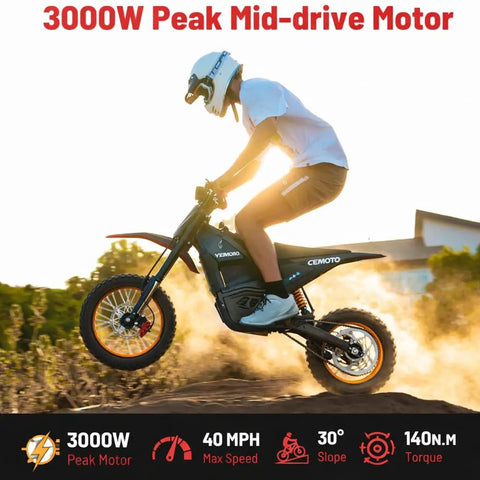 Trail-Ready Electric Dirt Bike For Adults With 3000W Peak Motor 40 MPH Top Speed 48V Battery in action on dirt trail