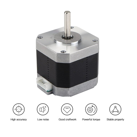 FYSETC Anycubi Mega Vype-r NEMA 17 stepper motor; black body with silver end caps and white connector.