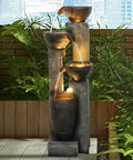 Outdoor 40 Inch Water Fountain With LED Lights 4 Tier Crocks Waterfall Decor For Garden Patio Deck Porch Backyard Vibe Decor Weather Resistant Polyresin Indoor Or Outdoor Water Feature displayed on a patio with plants
