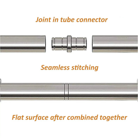 Heavy Duty Stainless Steel Rolling Ladder Rail Kit For Indoor Loft Library Access Smooth Operator Gliding Track System Quick Install Hardware Kit Up To Twelve Foot Span, showing tube connector joint and seamless design.