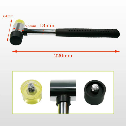25mm Dual Head Nylon Rubber Hammer Jewelers Mallet with measurements, lightweight soft hammer for DIY projects and installation