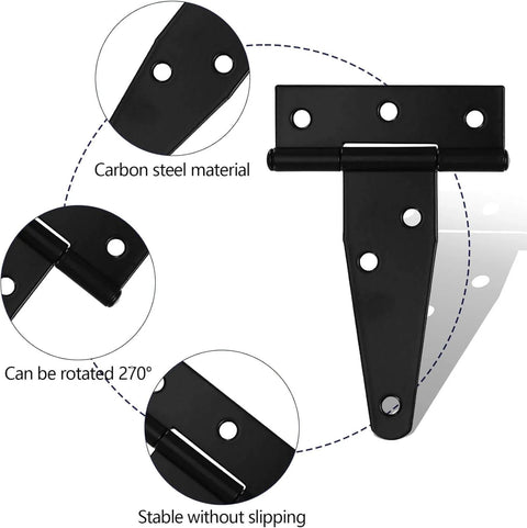 16 Pack 2 Inch T Strap Hinges For Shed Doors And Gates Heavy Duty Black Outdoor Tee Hinges, close-up of hinge details and features