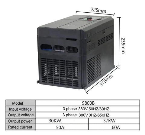 Beefy Three Phase 380V Inverter Variable Frequency Drive 37 KW AC Motor Speed Controller With Easy Install Wide Voltage Range 380V Output Optional Relay Outputs Smooth Precise Speed Control For Industrial Motors, 225x235x310mm
