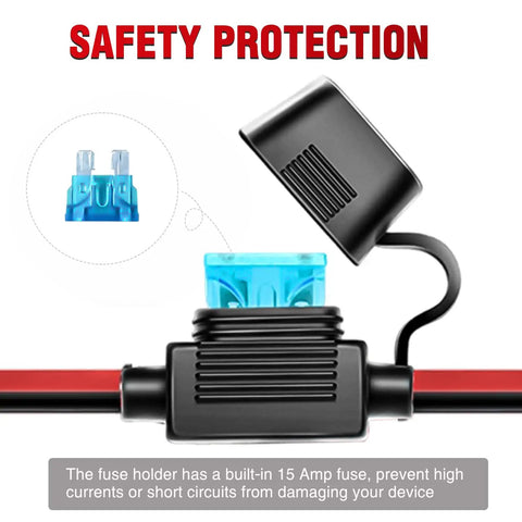 Heavy Duty Alligator Clamp Extension Cable To Female Cigarette Lighter Socket Adapter showing fuse holder and safety cap.