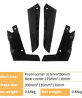 Precision Match Tesla Cybertruck Mud Flaps Splash Guards For 2024, four heavy duty rubber shields in black, front and rear sizes shown.