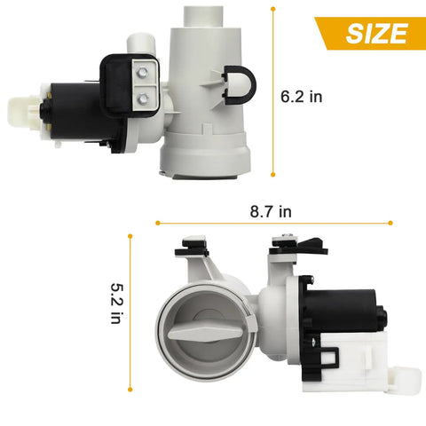 Washer Drain Pump Motor Assembly Replacement For Top Loaders Fits W10730972 8540024 AP6023956 PS11757304, size shown