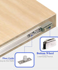 Hidden Barn Door Hardware Kit With Soft Close Mechanism And Concealed Track Setup For Closets showing floor guide and bottom wheel.