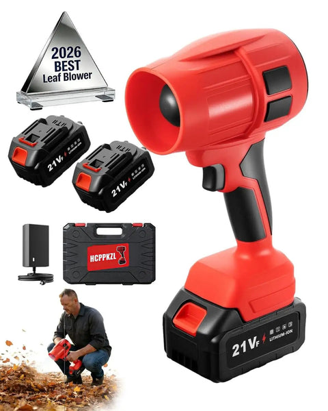 21V Cordless Leaf Blower, Ultra Lightweight Handheld Turbo Jet, Dual 4Ah Batteries with Fast Charger, Ergonomic Handle, Red