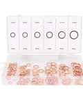 110 Piece Copper Washer Set With Mixed Sizes For Brake Lines Oil Lines And Small Engine Repair Durable High Conductivity Seals For A Tight Fit And Heat Resistance Your Go To Grounding Task Kit, assorted copper washers in labeled organizer
