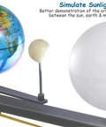 Sun Earth Moon Model For Classroom, Hands On Astronomy Teaching Tool, Orbital Simulator Demonstrating Day And Night, Seasons, Moon Phases, And Planetary Motion. Globe, Moon and Sun model on stand.