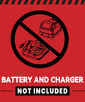 Illustration showing battery and charger not included for Led Work Light For 18V Lithium Battery Tools 54W 5400Lm Cordless Flood Light.