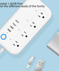 Heavy Duty Smart Power Strip With Voice Control And Programmable Timer delivering four AC outlets plus four USB ports for quick multi device charging on your desk home or office gear today.
