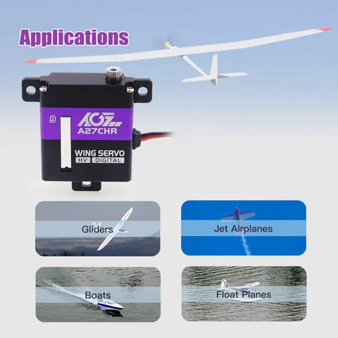 10.2Kg Beefy Torque RC Wing Servo for Airplane Glider, application uses digital CNC thin metal gear coreless servo motor.