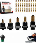 Drill Powered Pro Grade Rivet Nut Kit M3 To M8 Threaded Insert Tool Set For Auto Repairs, Aluminum Fabrication, And Diy Projects With Fast, Durable Rivet Nut Installation For Secure Metal Panels. M3-M8 steel mandrels and rivet nuts