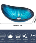 Modern Oval Glass Vessel Sink With Blue Line Stripes, Slick Countertop Washbasin Built On Badass Toughened Glass. Dimensions 55cmx38cm.