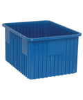 Heavy Duty Dividable Grid Part Organizer Bins Set, 3 Pack, blue plastic storage bin, visible grid design, garage or shop use.