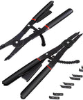 Beefy Heavy Duty 16 Inch Snap Ring Pliers Set For Internal And External Circlips Two Piece With Twelve Tips 0 Degree 15 Degree 45 Degree And 90 Degree Angles Easy Install And Removal Durable Automotive And Machinery Repair Tool.