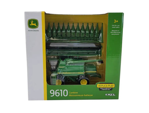 One Sixty Fourth Scale 9610 Combine Toy With Die Cast Body Clear Cab Window Detailed Interior Grain And Corn Heads Boxed