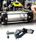 Heavy Duty Pneumatic Hold Down Fixture Built Like A Brick House For Reliable CNC Workholding That Delivers A Rock Solid 750 Pound Grip Each Machine Shift, showcasing a close-up of the clamp and fittings.