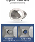 Integrated Control Valve for Tough As Nails Stainless Steel Fume Extraction Hood, showing closed and open states.