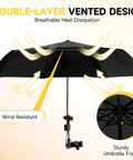 Beat The Heat All Day Chair Umbrella With Universal Clamp Portable Canopy Sunshade 360 Degree Swivel UPF 50 Plus UV Protection, black double-layer vented design