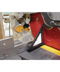 EZ Read 4.5 Inch Aluminum Carpenter Square With Glare-Resistant Finish against saw blade on job site