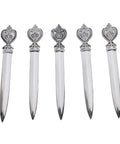 Vintage Leaf Floral Pattern Metal Letter Opener Set, 5 Pack For Home Office And School Desk displayed in a row