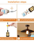 Installation steps for durable E26 and E27 ceramic light socket set with 12 inch wire lead porcelain lampholder.