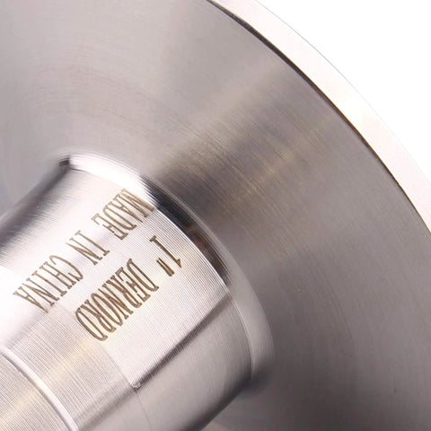 Stainless steel 2-inch tri-clamp to 1-inch hose barb adapter (SUS304), close-up of the clamp end.