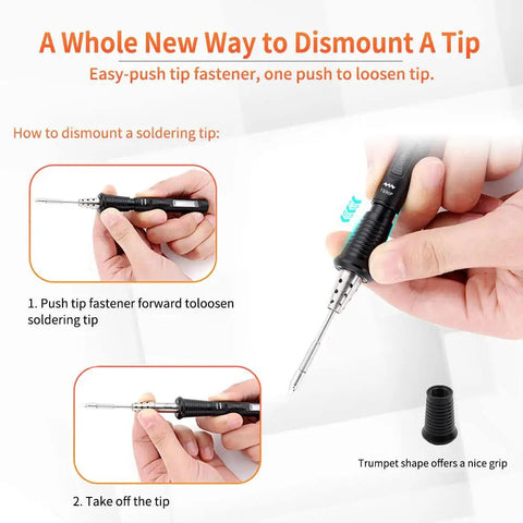 Dismounting tip on Portable USB Type C Soldering Iron With OLED Display And 30W Power Smart Quick Heat Up To 300 Degrees Celsius Kit.