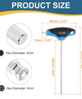 Two Piece T Handle Ball End Hex Key Wrench Set 4mm Metric S2 Steel with product size dimensions shown