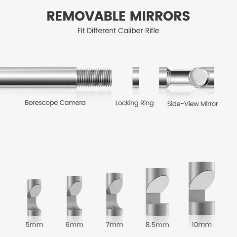 Rifle Borescope With 4.5 Inch Screen Ring Light 36 Inch Probe Right Angle Mirror Cleaning Camera For.20 Caliber And Larger Firearms Inspect Gun Barrels On Windows And Android, removable mirrors and 5mm to 10mm sizes