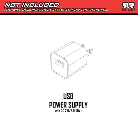 Illustration of USB power supply not included with Grom 4x4 Desert RC Truck Ready To Run With Battery And Charger Included 2S LiPo
