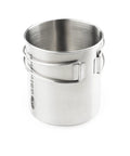 All-In-One Stainless Steel Cup And Pot, 24 Oz, Lightweight, for travel, camping and backpacking with handles.