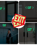 Glow In The Dark Emergency Exit Signs 2 Pack Photoluminescent Vinyl For 50 Feet Visibility No Wiring Needed Flexible Arrows System For Easy Setup Lets You Show Clear Safe Path In Any Hallway Or Stairwell on wall in office and stairwell