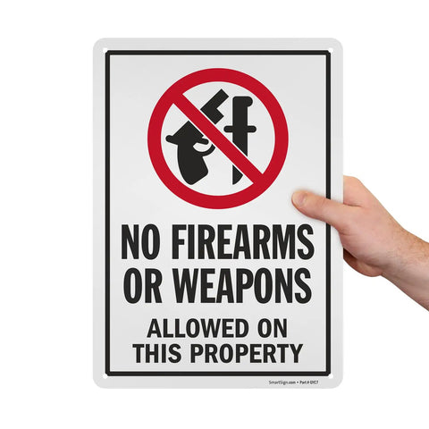 Straight Talk For Your Property With This Built Tough 14X10 Inch Rustproof Aluminum Yard Sign Clearly Posts No Firearms Or Weapons Allowed.
