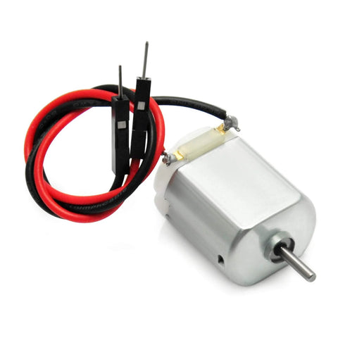 Compact Arduino DC motor set for robotics and DIY projects, featuring 130-size motor with wire leads, ideal for quick prototypes and hobby builds.