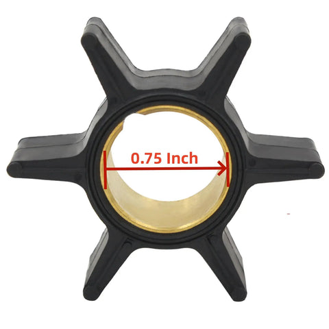 Water Pump Impeller Kit With 89983T Impeller For Mercury Marine 2-Cycle Outboard Engines 30-70 HP, showing 0.75 inch diameter impeller