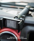 Heavy Duty Dash Mount Cell Phone Holder With Solid Carbon Fiber And Kevlar Arm For Any Smartphone iPhone Android Cradles mounted on dashboard.