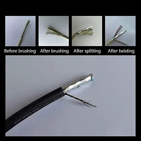 Auto Adjustable Wire Twisting Machine For Shielded Cable outputs wire before brushing, after brushing, after splitting, and after twisting.