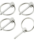 Locking Pins Kit Four Pack One Eighth Inch By One Inch Stainless Steel Lynch Pins With Ring shown in arranged view