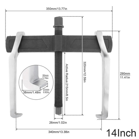 14 Inch Two Jaw Gear Puller Set With Adjustable Chrome Vanadium Steel Construction for Internal and External Pulling, front view