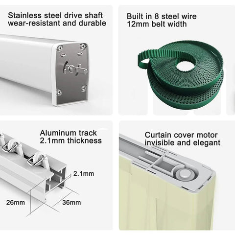 Motorized Curtain Rod System With Remote, No Fuss Voice Control Ready, Alexa Google Home Tuya App Compatible, Aluminum track