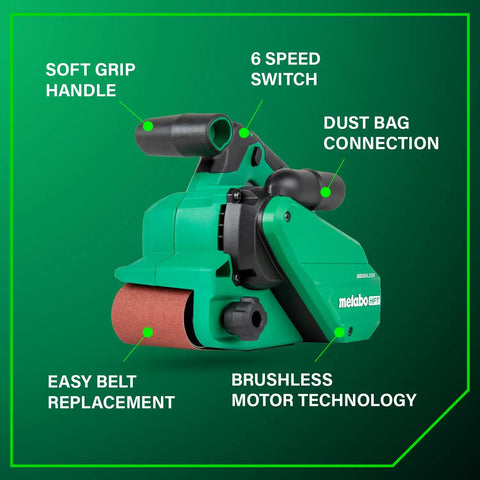 36V Cordless Belt Sander With Brushless Motor Pro Grade 3 Inch By 21 Inch Sanding Belt Kit with labels showing features