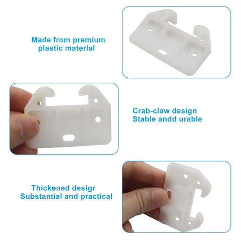 Heavy Duty Plastic Drawer Slides Center Mount Drawer Guides That Keep Your Furniture Locked Down And Prevent Tilting Plug And Play Fix For A Damn Smooth Pull Opening, white plastic bracket in hand, crab-claw design.