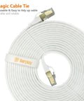Cat8 Ethernet Cable 10 Ft White Ultra Fast Flat Patch Cable With Ground Wire And Shielding Gold Plated RJ45 coiled with tie